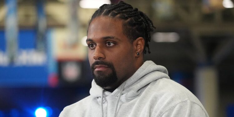 Cam Jordan sits on Radio Row