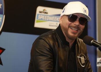 DAYTONA, FL - FEBRUARY 18: American singer and Entertainer and TrackHouse Racing co-owner Pitbull speaks to reporters prior to the running of the NASCAR Cup Series Daytona 500 on February 18, 2024 at Daytona International Speedway in Daytona Beach, FL. (Photo by Jeff Robinson/Icon Sportswire via Getty Images)