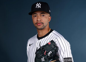 TAMPA, FLORIDA - FEBRUARY 18: Devin Williams #38 of the New York Yankees poses for a portrait during the New York Yankees Photo Day at George M. Steinbrenner Field on February 18, 2025 in Tampa, Florida. (Photo by Elsa/Getty Images)