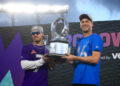 ORLANDO, FLORIDA - FEBRUARY 02: Defensive MVP Byron Murphy Jr. #7 of the Minnesota Vikings and offensive MVP Jared Goff #16 of the Detroit Lions hold the Pro Bowl Games trophy after defeating the and AFC 76-63 in the NFL Pro Bowl Games at Camping World Stadium on February 02, 2025 in Orlando, Florida. (Photo by Mike Ehrmann/Getty Images)