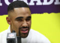 Jalen Hurts of the Philadelphia Eagles addresses the media during Super Bowl LIX Opening Night. (Photo by Chris Graythen/Getty Images)