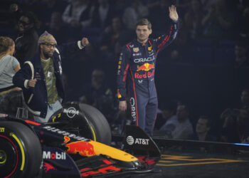 Red Bull driver Max Verstappen of the Netherlands attends the F1 75 Live launch event at the O2 arena in London, Tuesday, Feb. 18, 2025. (AP Photo/Kin Cheung)