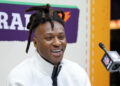 DeAndre Hopkins of the Kansas City Chiefs addresses the media in the week leading up to Super Bowl LIX. (Photo by Jonathan Bachman/Getty Images)