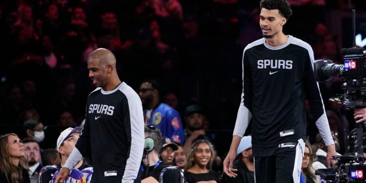 Victor Wembanyama and Chris Paul compete in the skills challenge