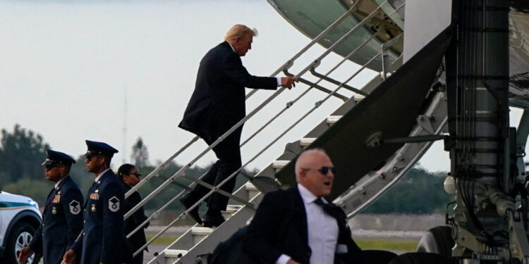 U.S. President Donald Trump departs Florida