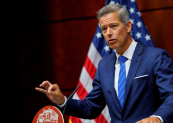 FILE PHOTO: U.S. Transportation Secretary Sean Duffy speaks in Washington
