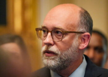 Director of the Office of Management and Budget Vought talks to reporters on Capitol Hill
