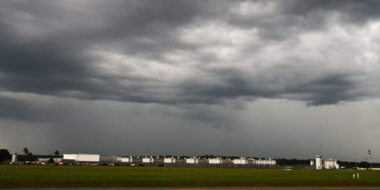 Storm clouds form over Florida State Prison, prior to the execution, by legal injection, of death row inmate Mark James Asay