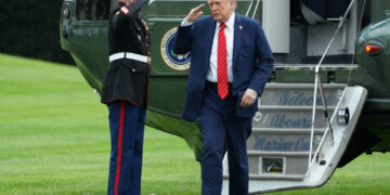 U.S. President Trump returns at the White House following his annual physical exam