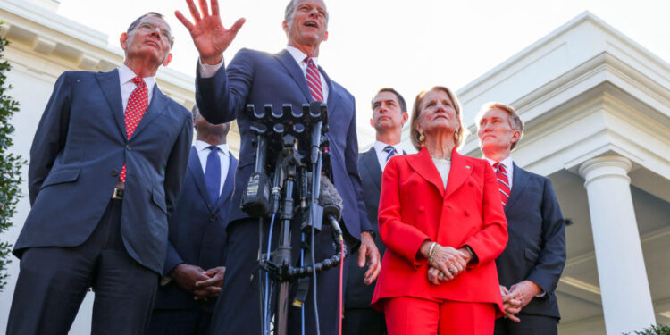 U.S. President Donald Trump hosts a Rose Garden Club lunch at the White House in Washington