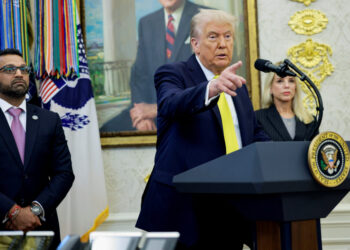 U.S. President Trump and FBI Director Patel hold press conference at the White House in Washington
