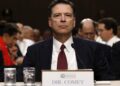 Former FBI Director James Comey testifies at a Senate Intelligence Committee hearing on Russia's alleged interference in t...