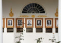 Portraits at the "Presidential Walk of Fame" in the Colonnade at the White House, in Washington