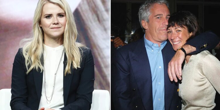 A split side-by-side image of Elizabeth Smart and Jeffrey Epstein embracing Ghislaine Maxwell.