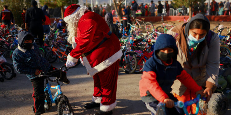 Annual gift-giving event for children in need organized by the fire department, in Ciudad Juarez