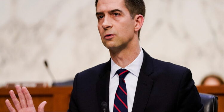 U.S. Senator Tom Cotton (R-AR) speaks during a U.S. Senate Judiciary Committee confirmation hearing on Judge Ketanji Brown...