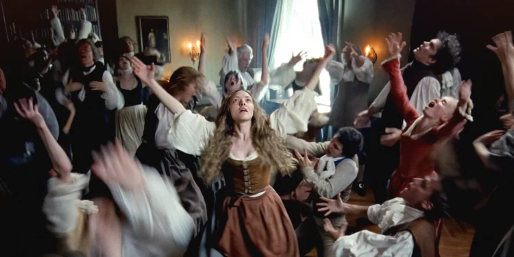 Amanda Seyfried and ensemble in THE TESTAMENT OF ANN LEE. Photo by Searchlight Pictures/William Rexer, Courtesy of Searchlight Pictures. © 2025 Searchlight Pictures. All Rights Reserved.