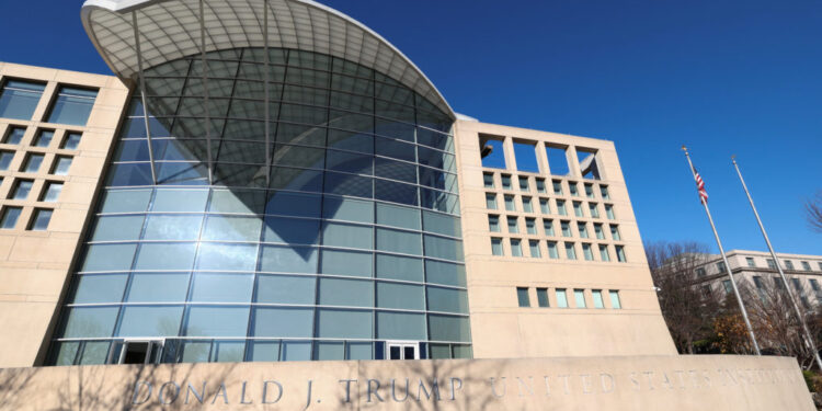 Trump’s name on the United States Institute of Peace in Washington