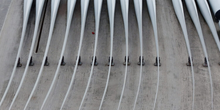 FILE PHOTO: Rotor blades and other parts for for the ongoing construction of the Revolution Wind in New London