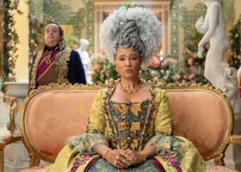 Bridgerton. (L to R) Hugh Sachs as Brimsley, Golda Rosheuvel as Queen Charlotte in episode 403 of Bridgerton. Cr. Liam Daniel/Netflix © 2025