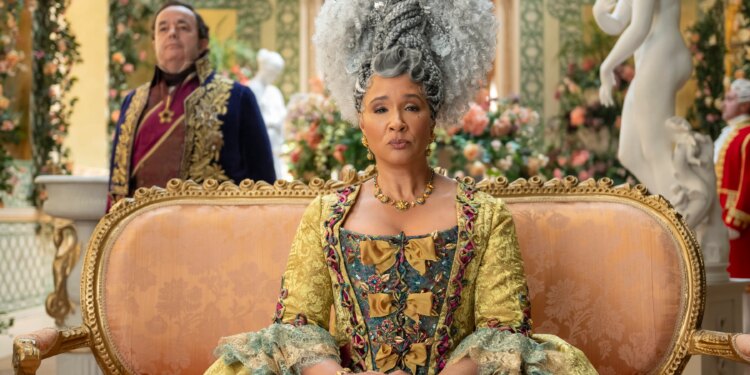 Bridgerton. (L to R) Hugh Sachs as Brimsley, Golda Rosheuvel as Queen Charlotte in episode 403 of Bridgerton. Cr. Liam Daniel/Netflix © 2025