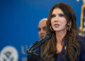 U.S. Homeland Security Secretary Kristi Noem speaks during a press conference, in New York City