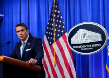Deputy U.S. Attorney General Todd Blanche holds a press conference at the Justice Department in Washington