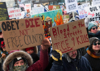 Protest after federal agents fatally shot a man while trying to detain him, in Minneapolis