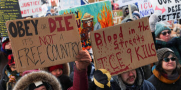 Protest after federal agents fatally shot a man while trying to detain him, in Minneapolis