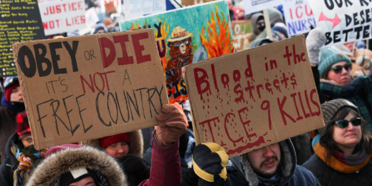 Protest after federal agents fatally shot a man while trying to detain him, in Minneapolis