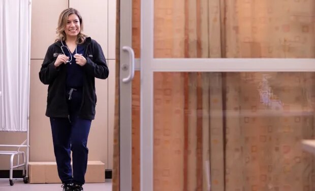 Graduate student Sophia Santana in the Nursing Simulation Center at Cal State Fullerton (Courtesy of Cal State Fullerton)