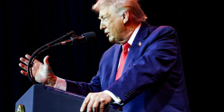 U.S. President Donald Trump addresses House Republicans at the Kennedy Center in Washington