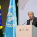 United Nations Secretary-General Antonio Guterres attends a press conference, during COP30 in Belem
