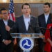 Representative Kevin Kiley (R-CA) speaks during a press conference about high speed rail, in Los Angeles