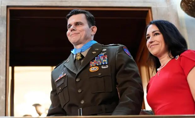 U.S. Army Chief Warrant Officer Eric Slover receives a Medal of Honor