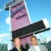 Brothers Ray and John Lazzara outside the Drury Lane-Martinique, showing off recent improvements to the theater in Evergreen Park on Sept. 15, 2000. (Gerald West/Chicago Tribune)