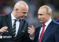 Fifa president Gianni Infantino and Russia president Vladimir Putin