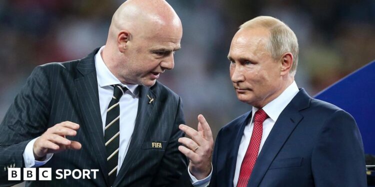 Fifa president Gianni Infantino and Russia president Vladimir Putin