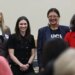 State Rep. Stephanie Kifowit, from left, state Rep. Margaret Croke, state Sen. Karina Villa and Lake County Treasurer Holly Kim gather for pictures following a Democratic comptroller candidate forum at the Des Plaines Public Library on Feb. 6, 2026. (John J. Kim/Chicago Tribune)