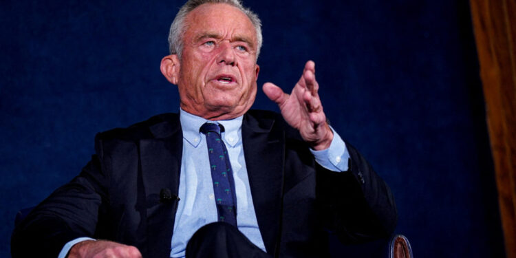 FILE PHOTO: Health and Human Services Secretary Robert F. Kennedy Jr. unveils a mental health initiative at the National P...