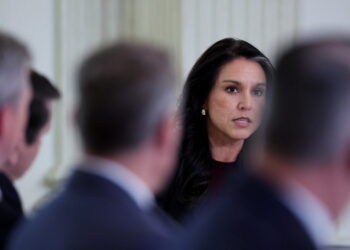 U.S. Director of National Intelligence (DNI) Tulsi Gabbard speaks at the White House in Washington