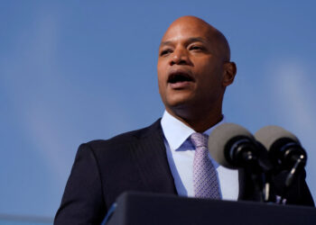 FILE PHOTO: Maryland governor Wes Moore speaks on the day U.S. President Joe Biden visits to Dundalk Marine Terminal in Ba...