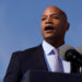 FILE PHOTO: Maryland governor Wes Moore speaks on the day U.S. President Joe Biden visits to Dundalk Marine Terminal in Ba...