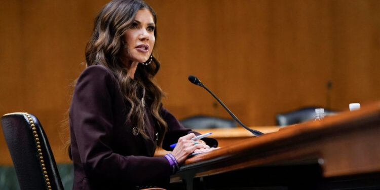 U.S. Homeland Security Secretary Kristi Noem testifies before a Senate Judiciary Committee, on Capitol Hill in Washington