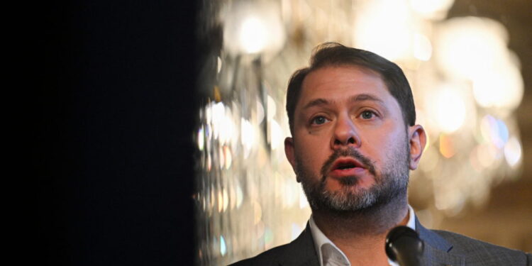 Democratic senators hold a press conference, in Washington