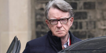 Former British ambassador to the U.S. Peter Mandelson leaves his residence in London