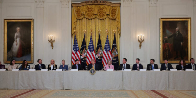 Lunch with the Kennedy Center board members in the East Room at the White House