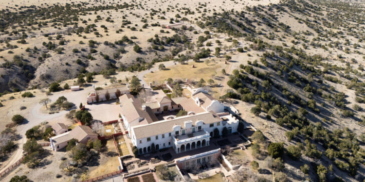 A drone view shows Zorro Ranch, a property formerly owned by Jeffrey Epstein, near Stanley