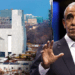 Animated GIF of the Obama Presidential Center construction next to a still photo of Barack Obama.