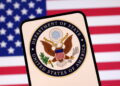 Illustration shows United States Department of State logo and U.S. flag